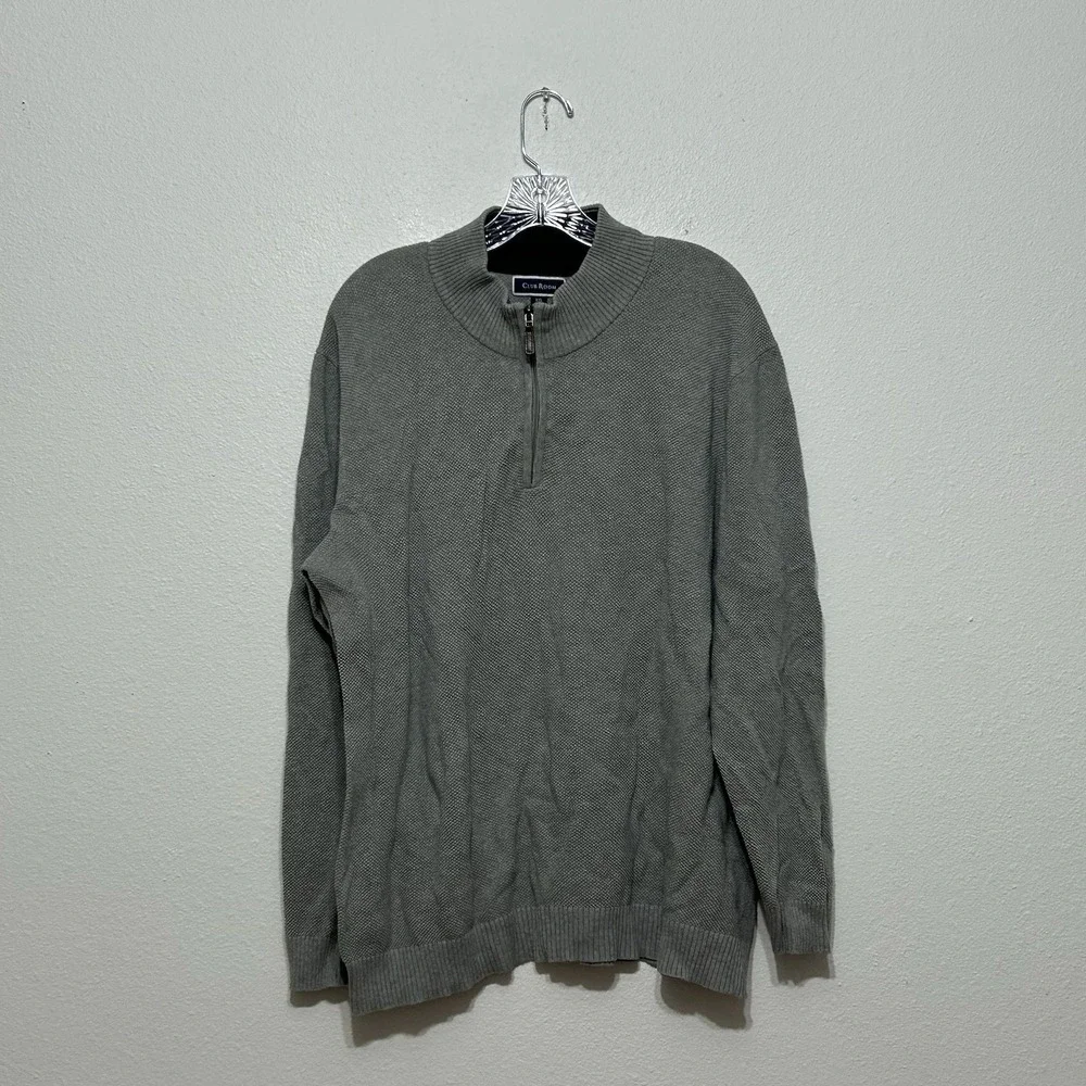 Club Room Gray Long Sleeve Quarter Zip‎ Pullover Cotton Sweater Men's Size XXL